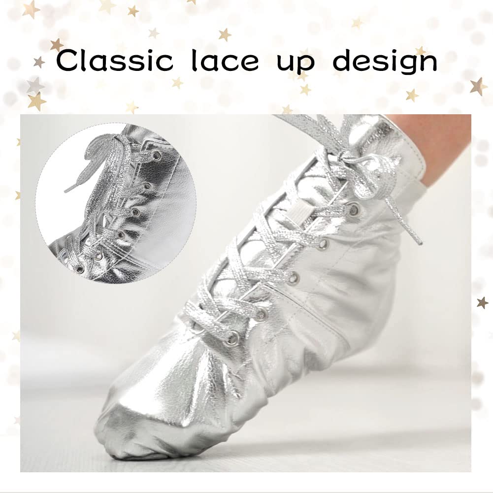 HIPPOSEUS Women's Jazz Shoes Silver Split Sole Dance Boots Ankle Dance Shoes for Men, US 7.5