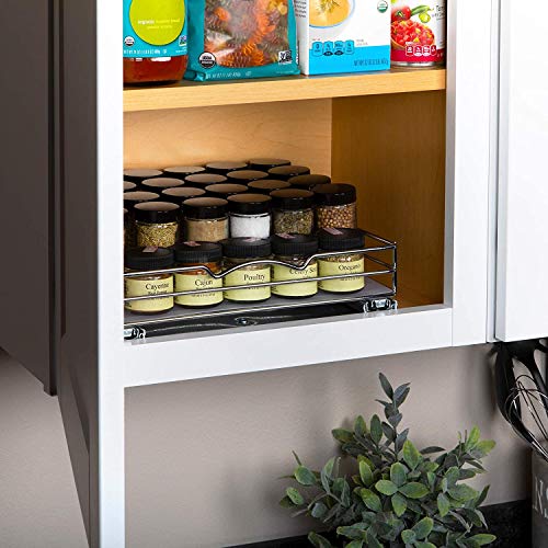 Pull Out Cabinet Organizer for Spices, Cans - Heavy Duty with Lifetime Limited Warranty - Pull Out Spice Rack- Chrome 12-3/8"Wx 10-1/2"D x 2-3/4” H Cabinet Pull Out Shelf for Cans, Dishes, Etc.