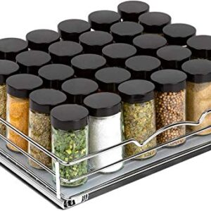 Pull Out Cabinet Organizer for Spices, Cans - Heavy Duty with Lifetime Limited Warranty - Pull Out Spice Rack- Chrome 12-3/8"Wx 10-1/2"D x 2-3/4” H Cabinet Pull Out Shelf for Cans, Dishes, Etc.