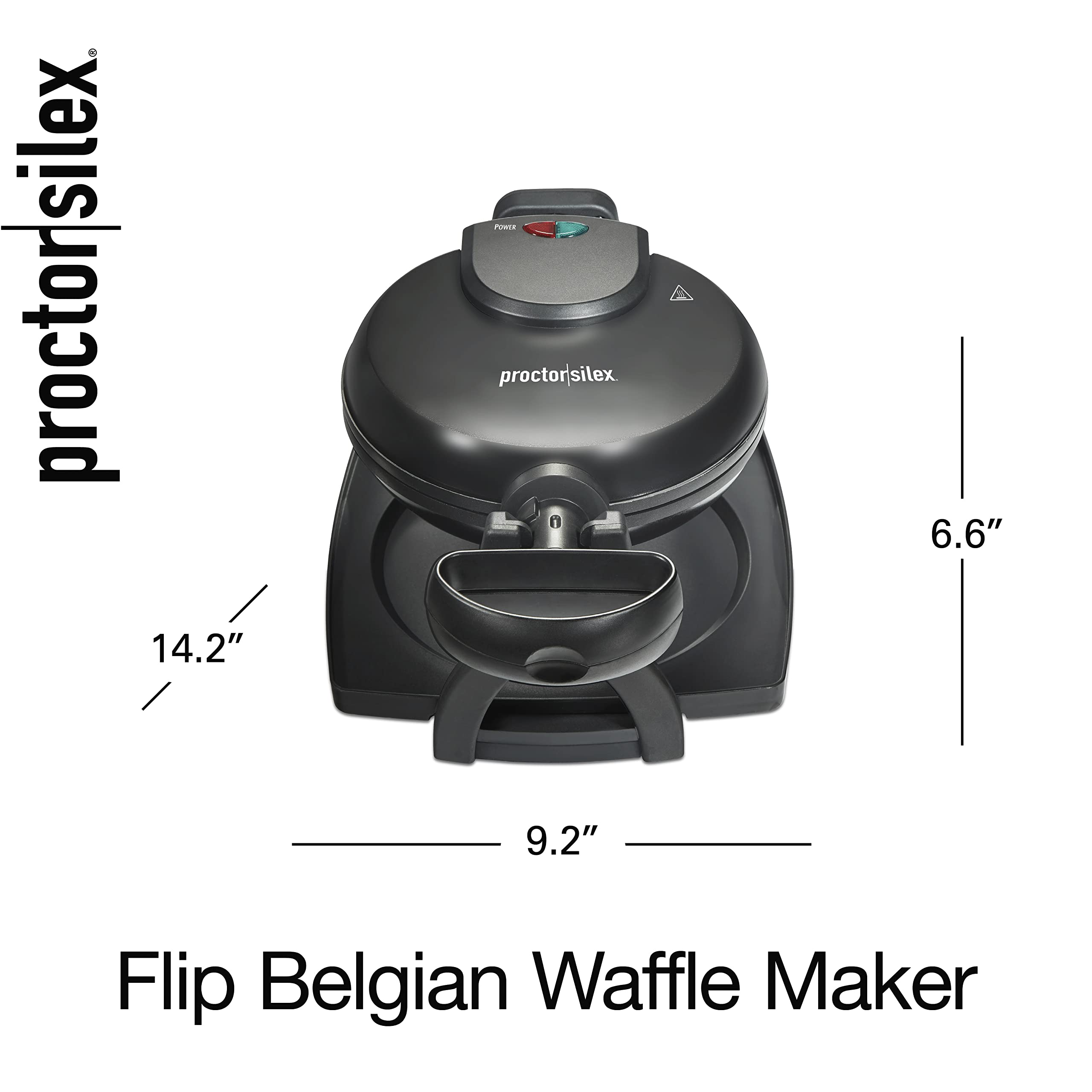 Proctor Silex Belgian Waffle Maker with Nonstick Plates, Single Flip, Cool-Touch Handle and Removable Drip Tray for Easy Cleanup Black (26090PS)