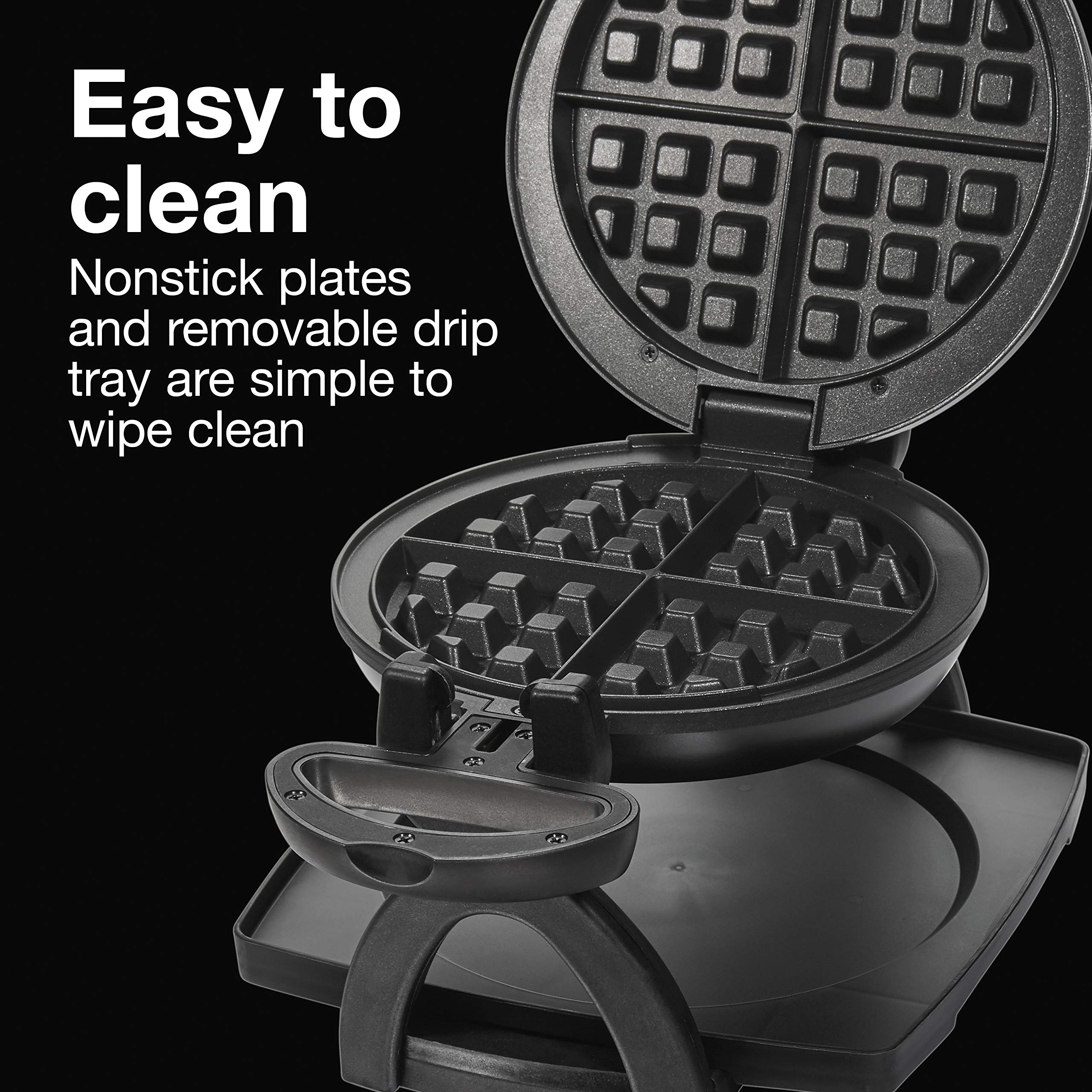 Proctor Silex Belgian Waffle Maker with Nonstick Plates, Single Flip, Cool-Touch Handle and Removable Drip Tray for Easy Cleanup Black (26090PS)
