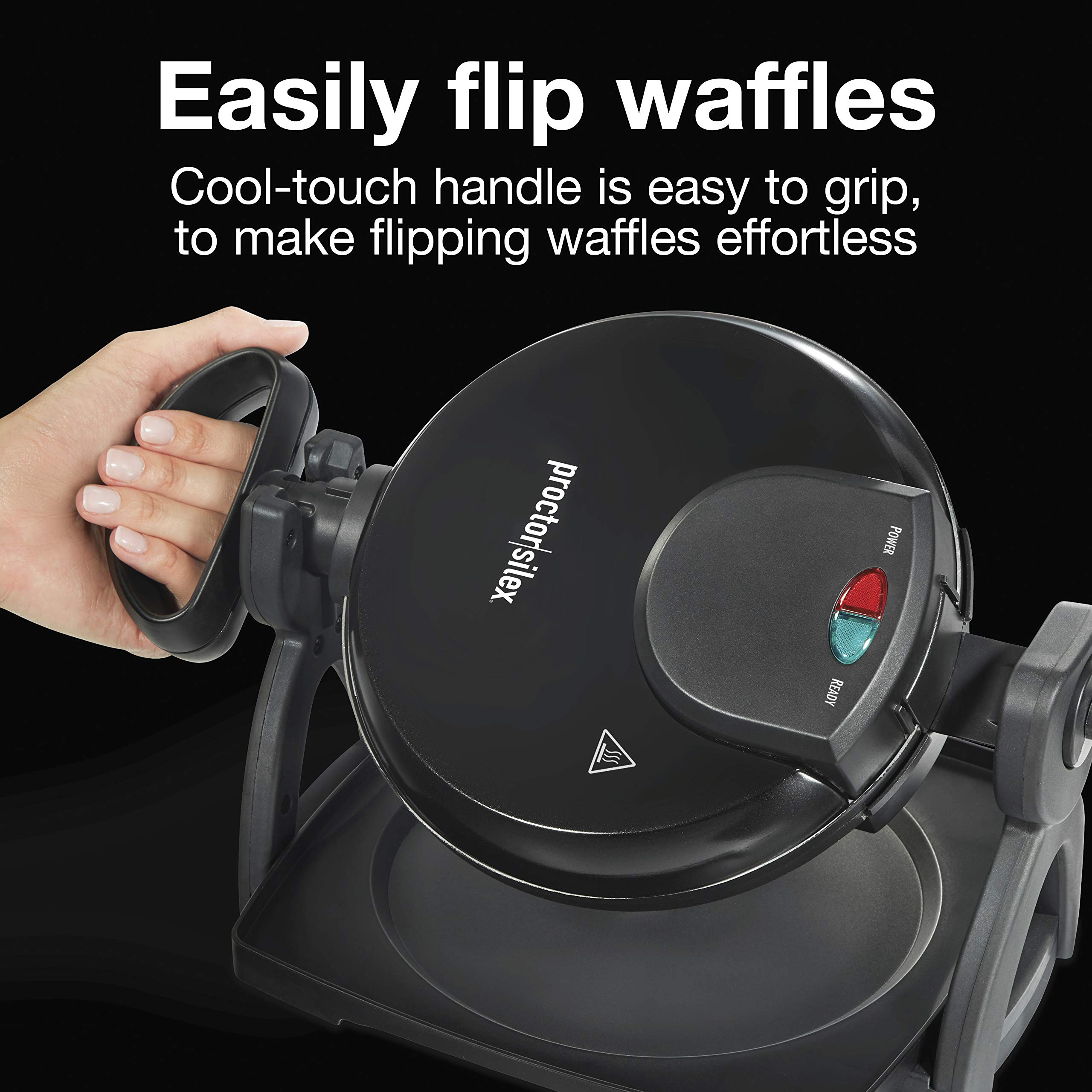 Proctor Silex Belgian Waffle Maker with Nonstick Plates, Single Flip, Cool-Touch Handle and Removable Drip Tray for Easy Cleanup Black (26090PS)