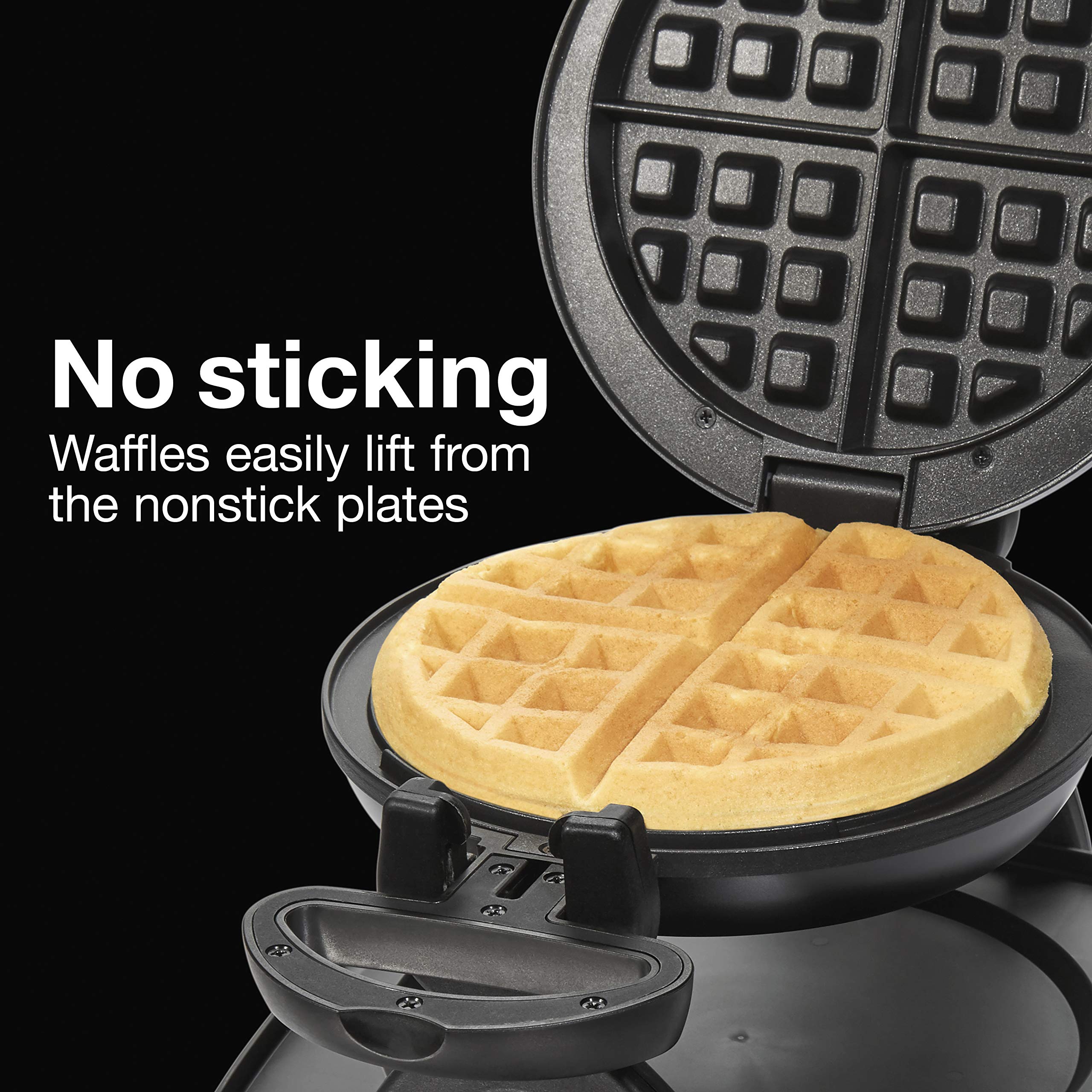 Proctor Silex Belgian Waffle Maker with Nonstick Plates, Single Flip, Cool-Touch Handle and Removable Drip Tray for Easy Cleanup Black (26090PS)