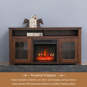 Electric Fireplace TV Stand Entertainment Center Wooden Corner Electric Fireplace Console Fireplace Heater for TVs up to 60",Rustic