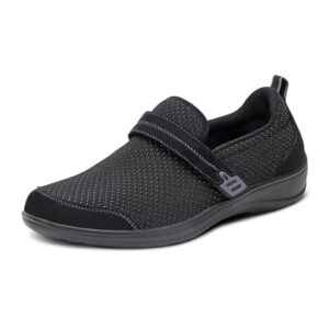 orthofeet women's orthopedic black stretch knit quincy slip-on shoes, size 10 wide