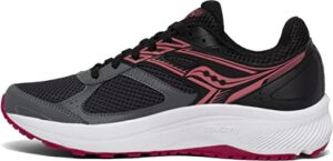 saucony women's cohesion 14 road running shoe, charcoal/coral, 8