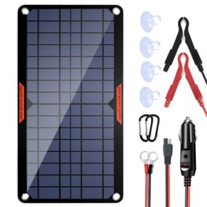 oymsae 10w 12v solar panel car battery charger portable waterproof power trickle battery charger & maintainer for car boat automotive rv with cigarette lighter plug & alligator clip