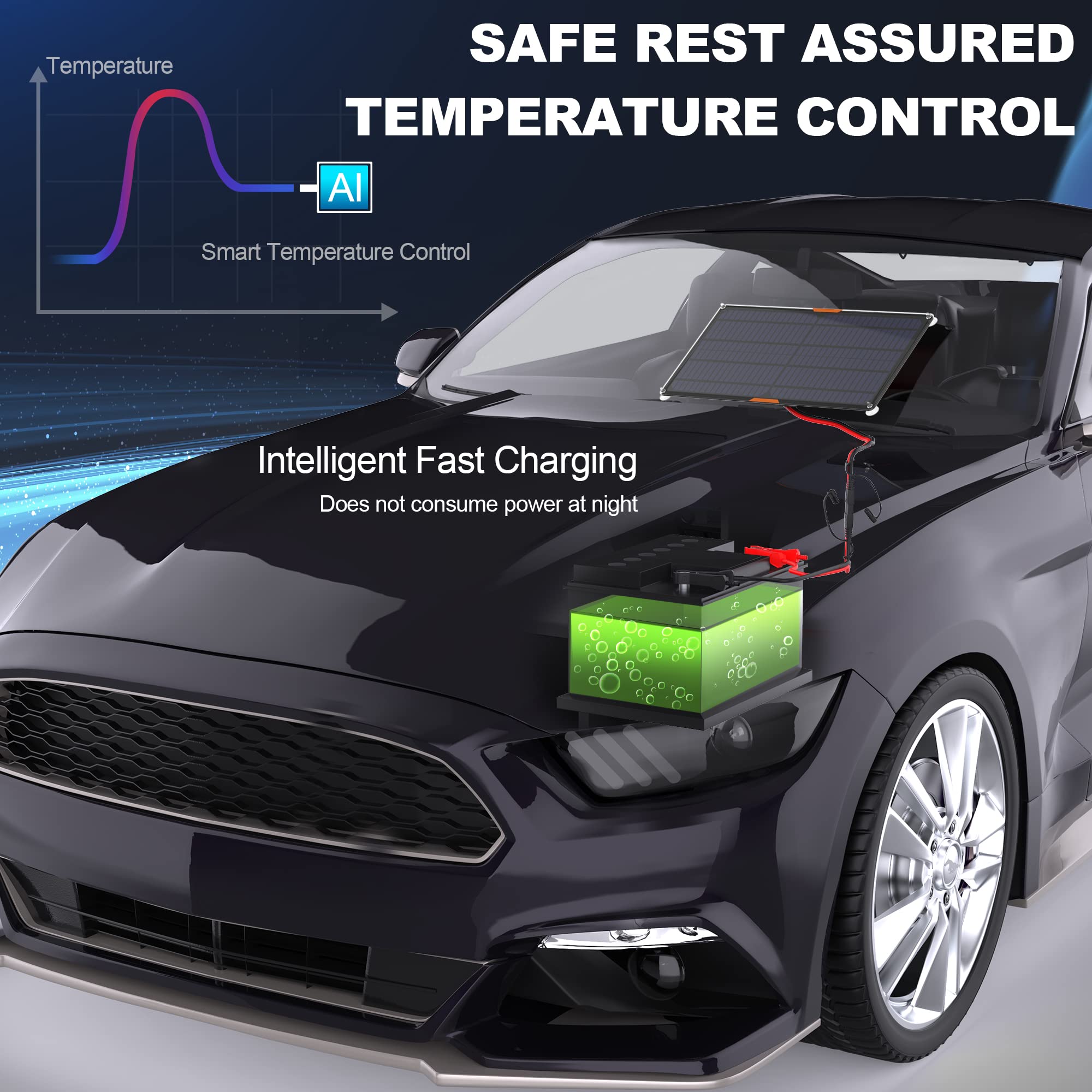 OYMSAE 10W 12V Solar Panel Car Battery Charger Portable Waterproof Power Trickle Battery Charger & Maintainer for Car Boat Automotive RV with Cigarette Lighter Plug & Alligator Clip