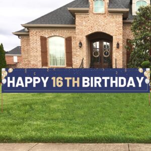 happy 16th birthday banner blue, large 16th bday sign, 16th birthday party outdoor decoration for boy men（9.8 x 1.6 feet）