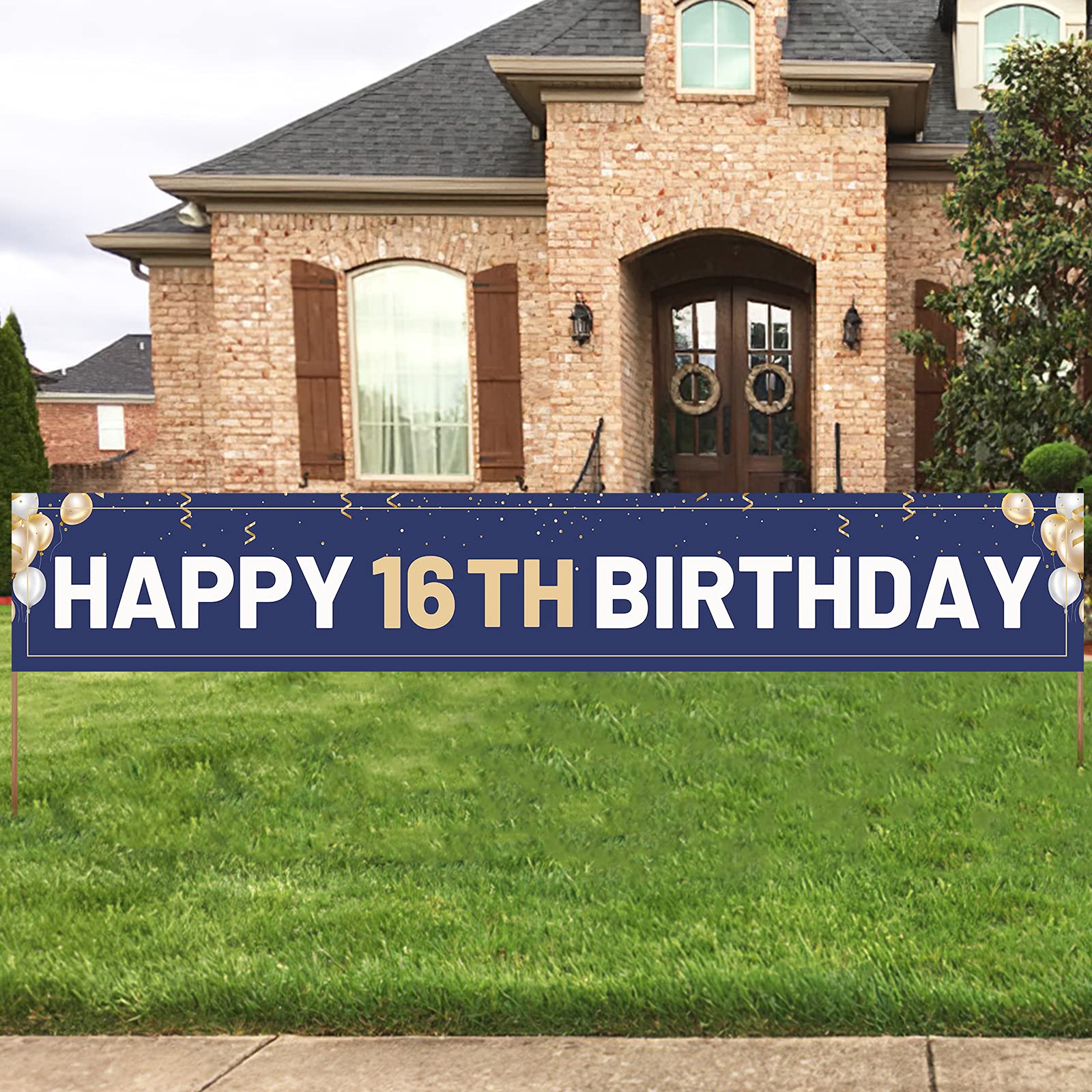 Happy 16th Birthday Banner Blue, Large 16th Bday Sign, 16th Birthday Party Outdoor Decoration for Boy Men（9.8 x 1.6 feet）