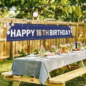 Happy 16th Birthday Banner Blue, Large 16th Bday Sign, 16th Birthday Party Outdoor Decoration for Boy Men（9.8 x 1.6 feet）