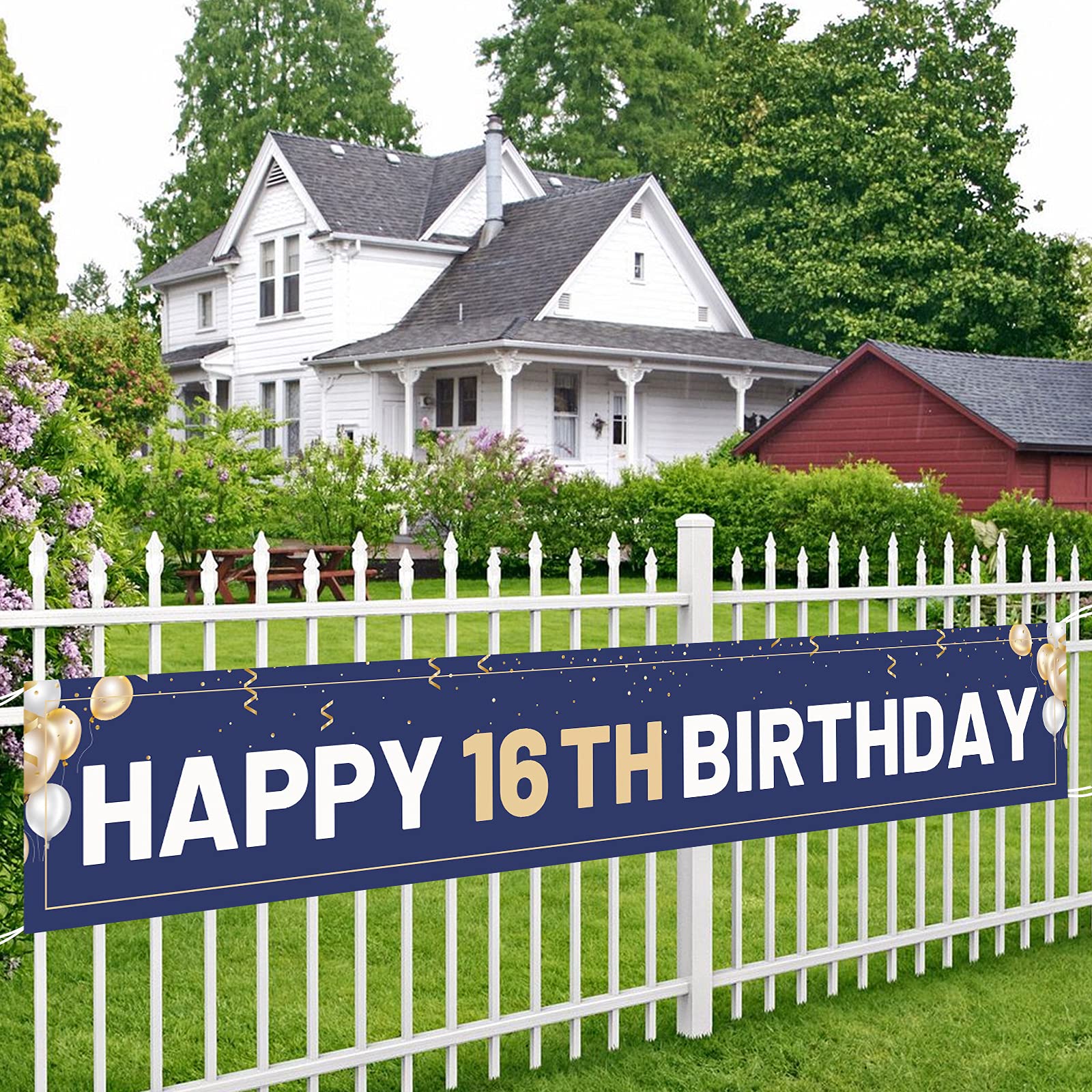 Happy 16th Birthday Banner Blue, Large 16th Bday Sign, 16th Birthday Party Outdoor Decoration for Boy Men（9.8 x 1.6 feet）