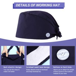Syhood 6 Pieces Bouffant Caps with Buttons and Sweatband Adjustable Gourd-Shaped Tie Back Hats for Women Men