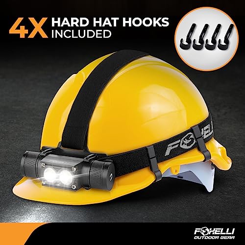 Foxelli Rechargeable Headlamp - Ultra Bright LED Head Lamp Flashlight, 1200 Lumen, Heavy-Duty, IPX7 Waterproof Hard Hat Light for Work & Outdoors, Battery & Hooks Included