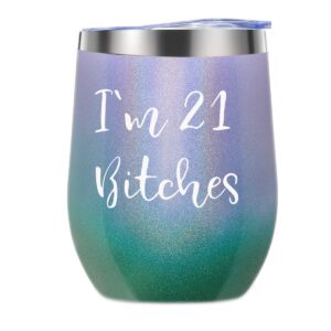 jerio i'm 21 - funny 21st birthday gifts for women wine tumbler- best 21 year old birthday gift ideas for sisters, her, friends, coworkers