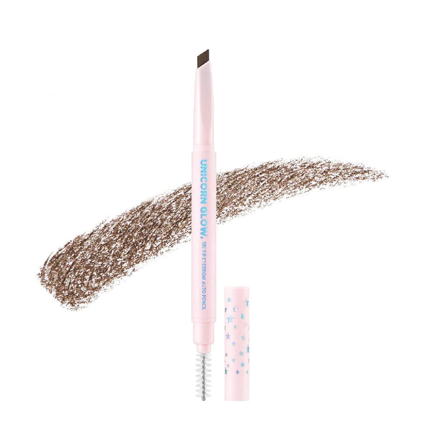 UNICORN GLOW Tri Tip Eyebrow Auto Pencil, 2 Medium Brown - All-in-One Triangular Eye Brow Pencil - Precision | Long-Lasting Triangle Point Eyebrow Pencil with Built-in Spoolie. Made in Korea