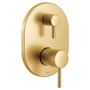 moen align brushed gold m-core 3-series 2-handle shower trim with integrated transfer valve, valve required, ut3290bg