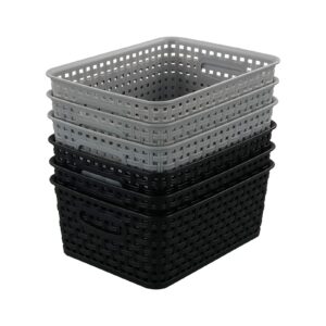qqbine plastic woven basket, plastic weave organizer bins, 6 packs