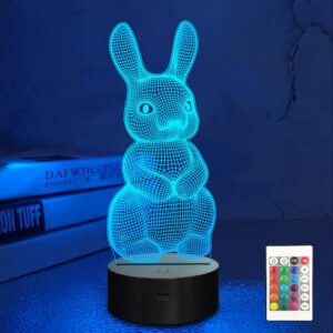 lampeez 3d rabbit lamp bunny night light 3d illusion lamp for kids, 16 colors changing with remote, kids bedroom decor as xmas holiday birthday easter gifts for boys girls