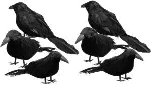 sizonjoy 6 pack halloween black feathered crows, halloween decorations realistic bird halloween ravens decor props