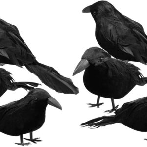 Sizonjoy 6 Pack Halloween Black Feathered Crows, Halloween Decorations Realistic Bird Halloween Ravens Decor Props