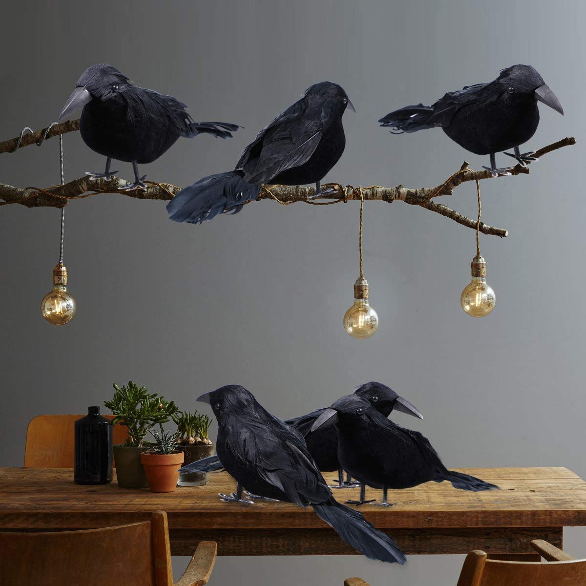 Sizonjoy 6 Pack Halloween Black Feathered Crows, Halloween Decorations Realistic Bird Halloween Ravens Decor Props