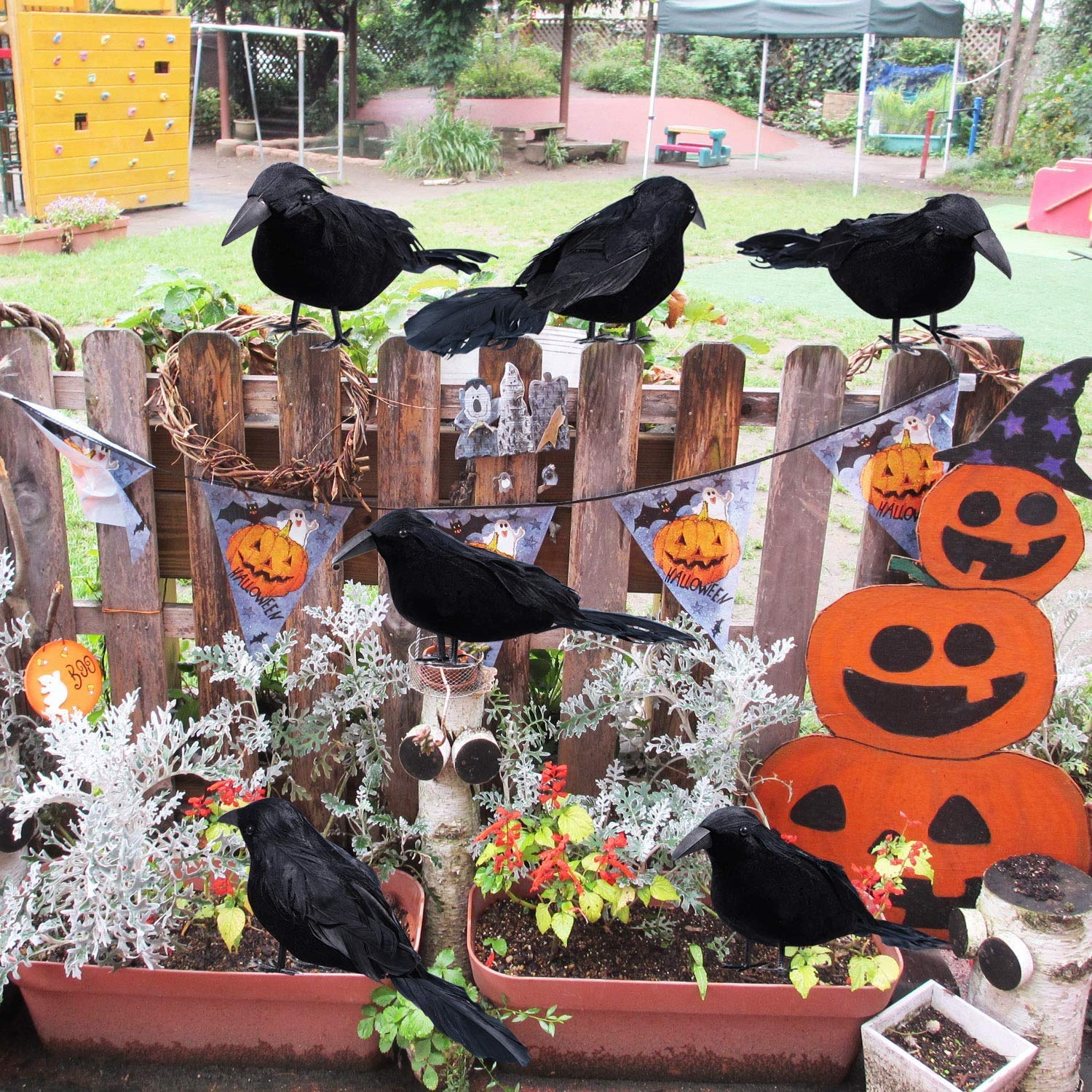 Sizonjoy 6 Pack Halloween Black Feathered Crows, Halloween Decorations Realistic Bird Halloween Ravens Decor Props