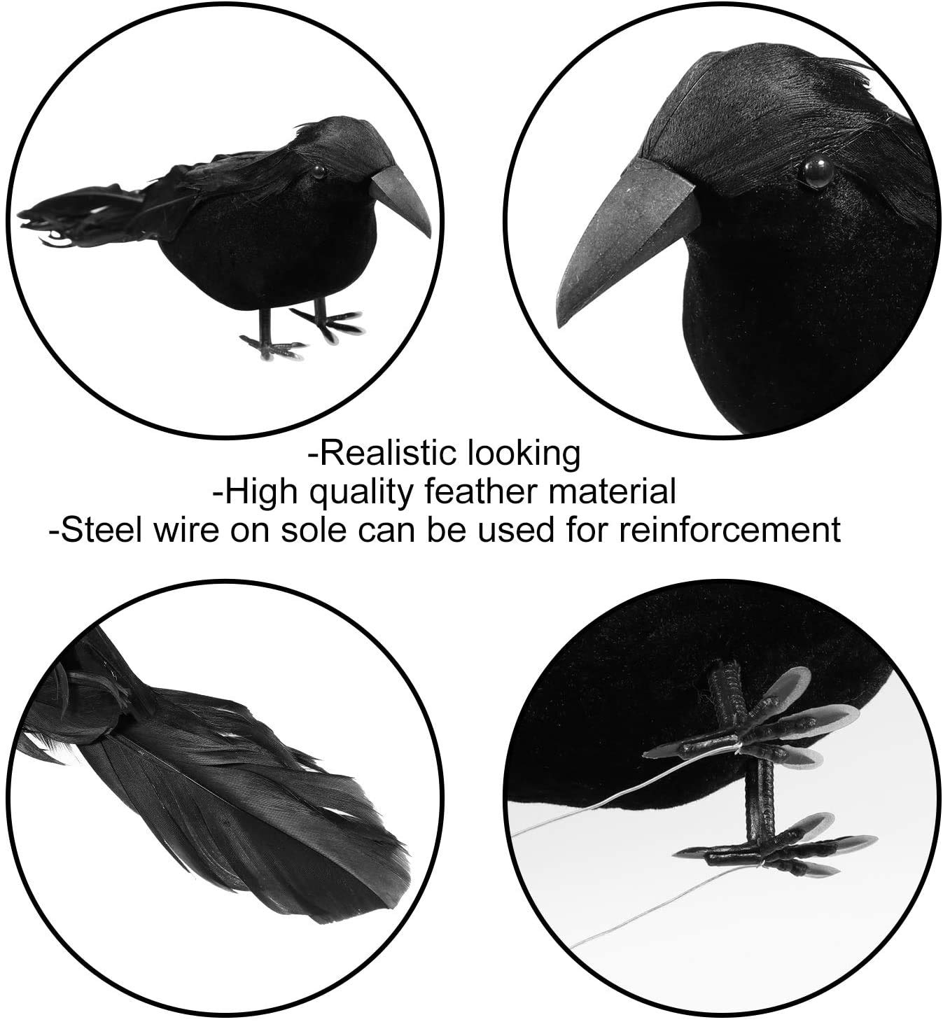 Sizonjoy 6 Pack Halloween Black Feathered Crows, Halloween Decorations Realistic Bird Halloween Ravens Decor Props