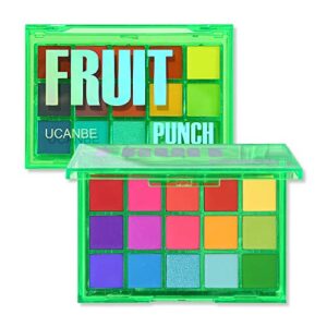 ucanbe colorful makeup eyeshadow palette 15 shades neon rainbow shimmer matte eye shadow, vibrant high pigmented blendable make up pallets kit - fruit punch