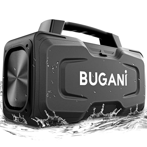 BUGANI Bluetooth Speakers, 80W Powerful Portable Wireless Speaker IPX7 Waterproof Speaker, Outdoor Loud Speaker with Handle 24H Playtime, Support Microphone AUX USB Suitable for Party, Pool, Black