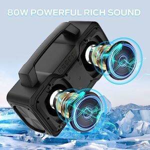 BUGANI Bluetooth Speakers, 80W Powerful Portable Wireless Speaker IPX7 Waterproof Speaker, Outdoor Loud Speaker with Handle 24H Playtime, Support Microphone AUX USB Suitable for Party, Pool, Black