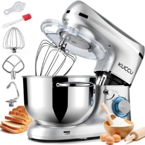 kuccu stand mixer, 6.5 qt 660w, 6-speed tilt-head food dough mixer, kitchen electric mixer with stainless steel bowl,dough hook,whisk, beater, egg white separator (6.5-qt, silver)