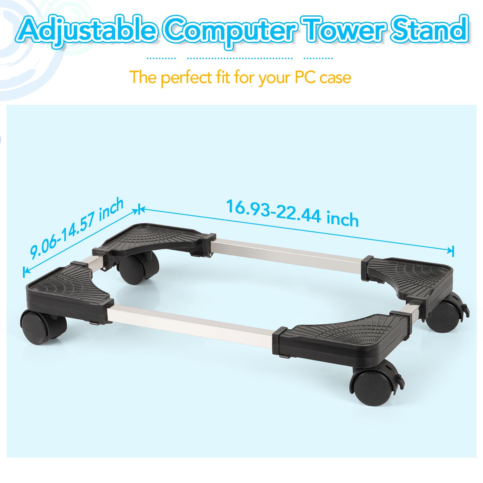 Retyion Mobile CPU Stand Adjustable Computer Tower Stand with Locking Caster Wheels Under Home Office Desk (W: 9.06" to 14.57")