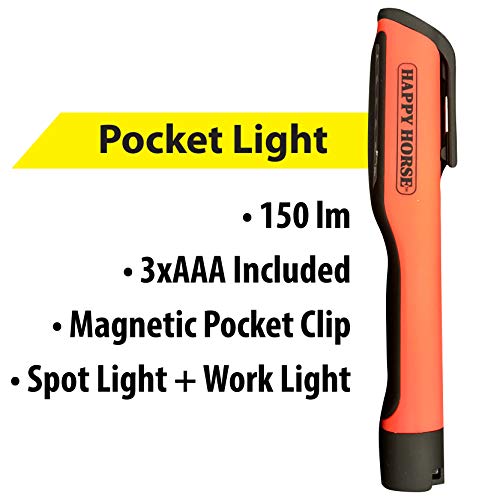 HARRIS FAMOUS ROACH TABLETS Happy Horse Work Flashlight, 150 Lumen LED, Magnetic Clip, 3xAAA Batteries Included, Bright LED Flashlight