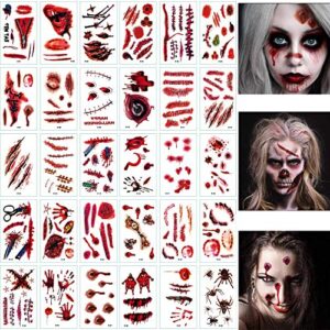 300+ pieces halloween scar tattoos temporary for costume cosplay props/accessories - vampire zombie party supplies decorations realistic bloody fake injury wound body sticker tattoo(48 sheets)