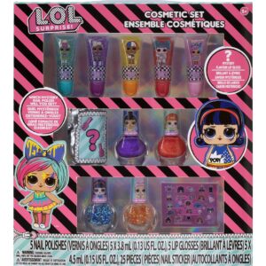lol surprise townley girl 11 pcs sparkly cosmetic makeup set for kids includes 5 lip gloss, 5 nail polish & nail stickers for girls tweens, ages 3+ perfect for parties, sleepovers and makeovers