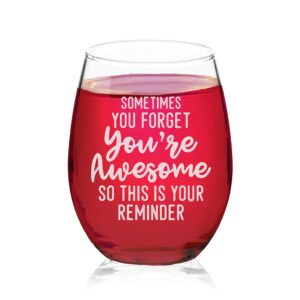 veracco sometimes you forget you're awesome so this is your reminder stemless wine glass funny birthdaygift for someone who loves drinking bachelor party favors (clear, glass)
