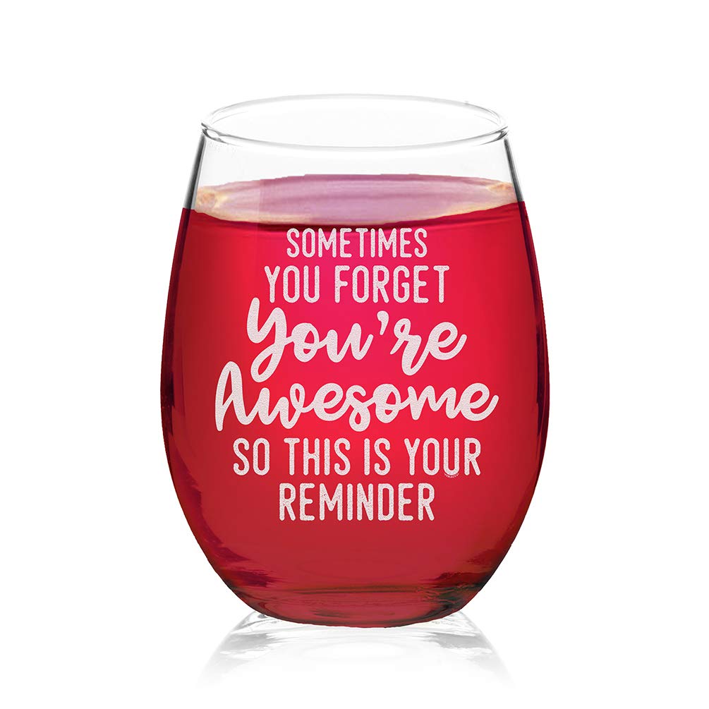 Veracco Sometimes You Forget You're Awesome So This Is Your Reminder Stemless Wine Glass Funny BirthdayGift For Someone Who Loves Drinking Bachelor Party Favors (Clear, Glass)