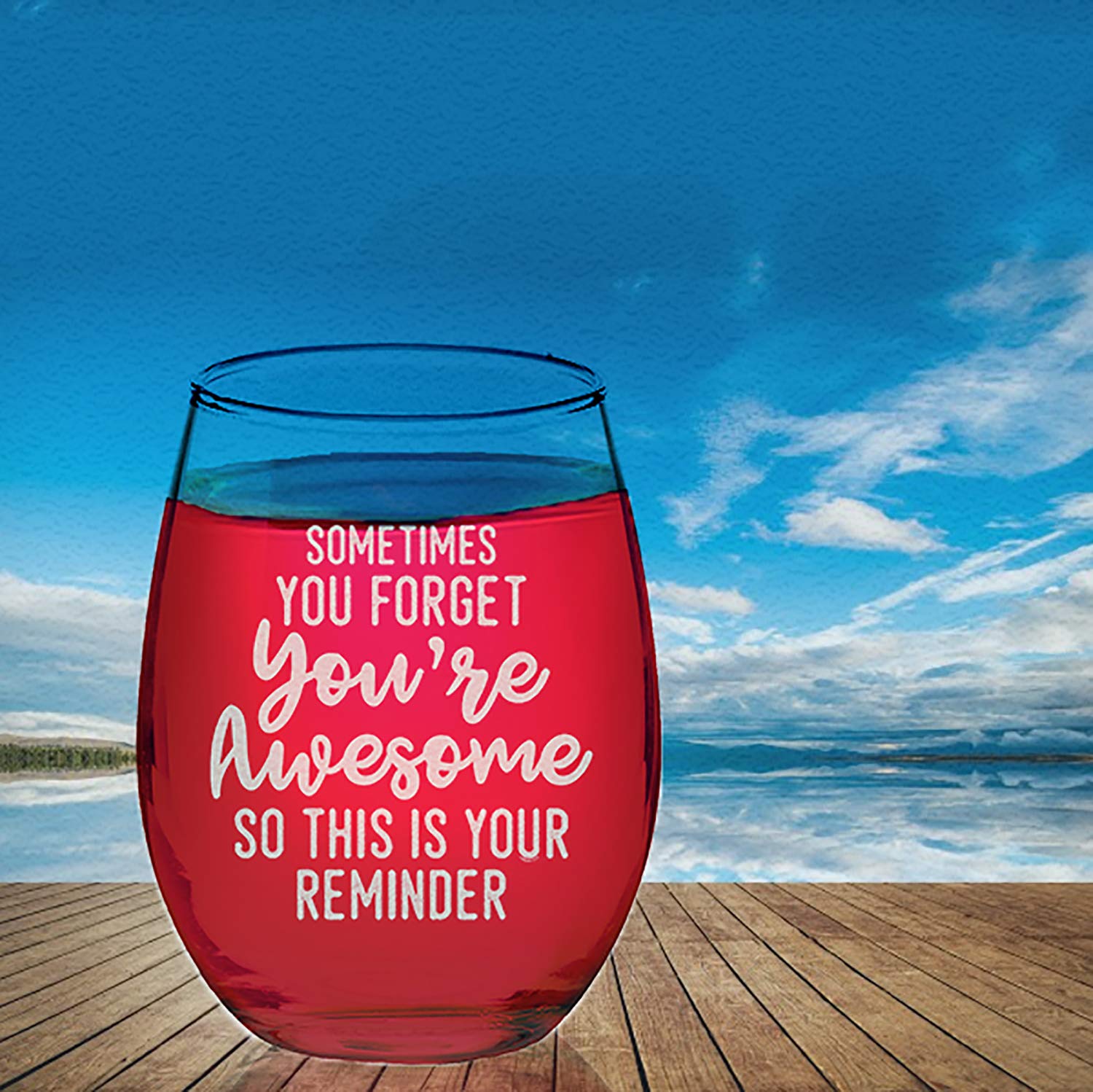 Veracco Sometimes You Forget You're Awesome So This Is Your Reminder Stemless Wine Glass Funny BirthdayGift For Someone Who Loves Drinking Bachelor Party Favors (Clear, Glass)