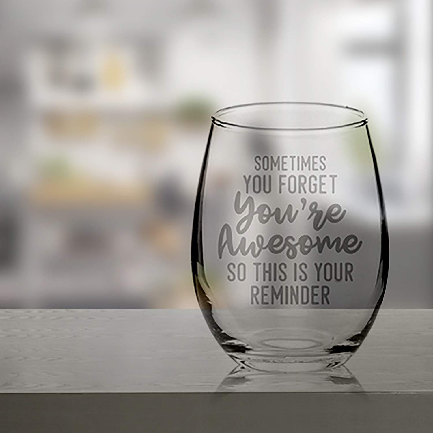 Veracco Sometimes You Forget You're Awesome So This Is Your Reminder Stemless Wine Glass Funny BirthdayGift For Someone Who Loves Drinking Bachelor Party Favors (Clear, Glass)