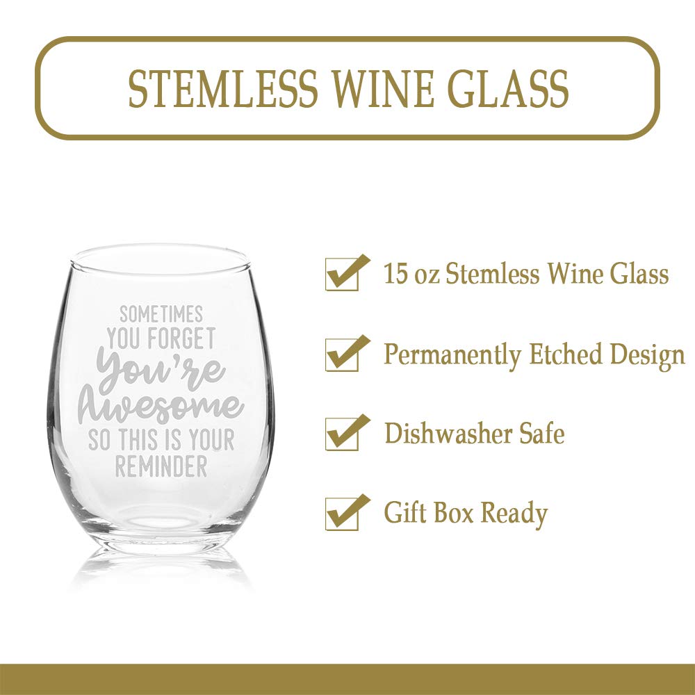 Veracco Sometimes You Forget You're Awesome So This Is Your Reminder Stemless Wine Glass Funny BirthdayGift For Someone Who Loves Drinking Bachelor Party Favors (Clear, Glass)