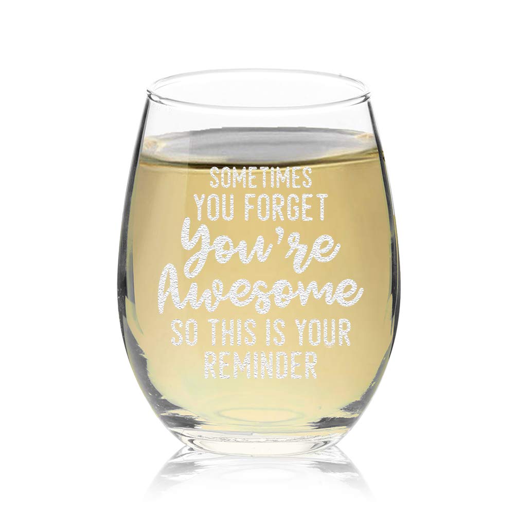 Veracco Sometimes You Forget You're Awesome So This Is Your Reminder Stemless Wine Glass Funny BirthdayGift For Someone Who Loves Drinking Bachelor Party Favors (Clear, Glass)