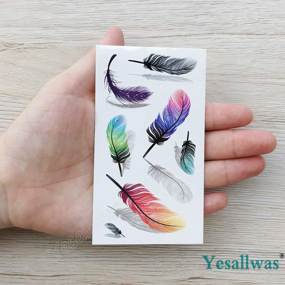 Yesallwas 6 Sheets Small Feather Temporary Tattoo Sticker Fake peacock Tattoos for Women Girls Models,Waterproof Long Lasting Body Art Makeup Sexy Realistic Arm Tattoos