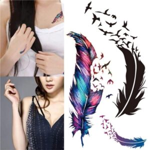 Yesallwas 6 Sheets Small Feather Temporary Tattoo Sticker Fake peacock Tattoos for Women Girls Models,Waterproof Long Lasting Body Art Makeup Sexy Realistic Arm Tattoos