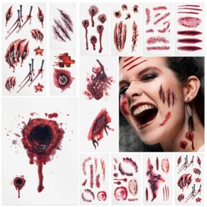 ilebygo halloween zombie scars tattoos,zombie makeup, halloween temporary tattoos fake scars makeup vampire makeup for cos play