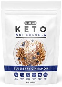 low karb nutrail, keto blueberry nut granola healthy breakfast cereal, low carb snacks & food, almonds, pecans, coconut and more, 3 g net carbs, 1.37 lb, 22 oz