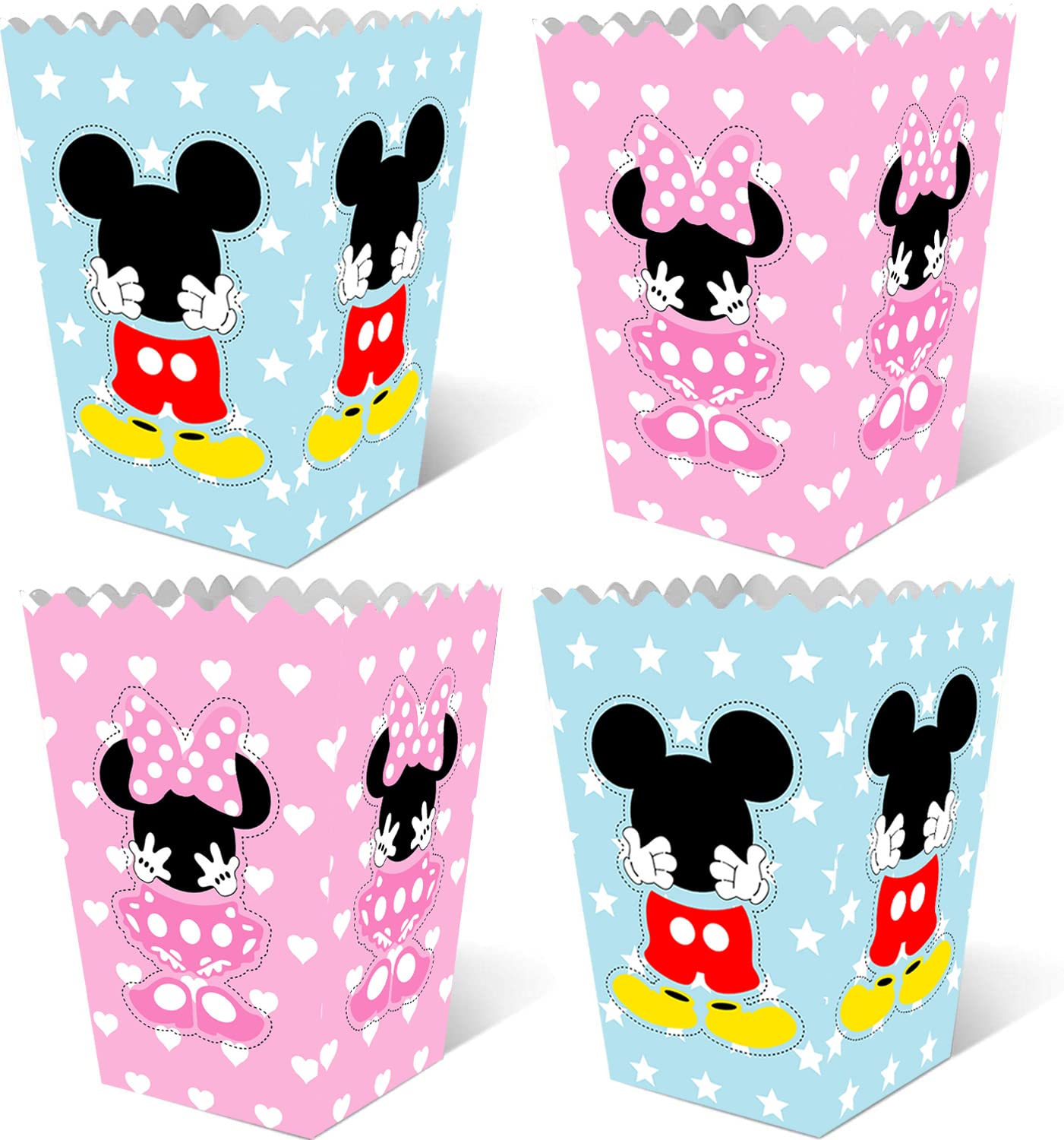 24 Packs Micky Minnie Mouse Party Popcorn Boxes, Baby Shower Party Cookie Boxes for Kids Micky Minnie Themed Party, Birthday Treats Boxes