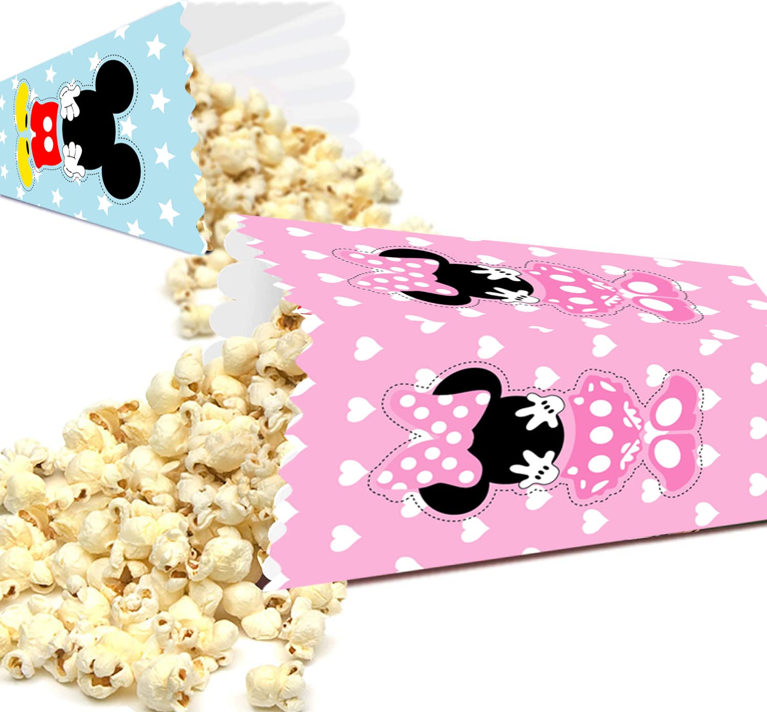 24 Packs Micky Minnie Mouse Party Popcorn Boxes, Baby Shower Party Cookie Boxes for Kids Micky Minnie Themed Party, Birthday Treats Boxes