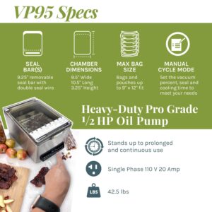 VacMaster VP95 Chamber Vacuum Sealer with Industrial Oil Pump. Great for Portioning, Meal Prep, Restaurants, Catering, Food Trucks, Sous Vide, Home. Great for Dry Goods, Liquids and Marinades.