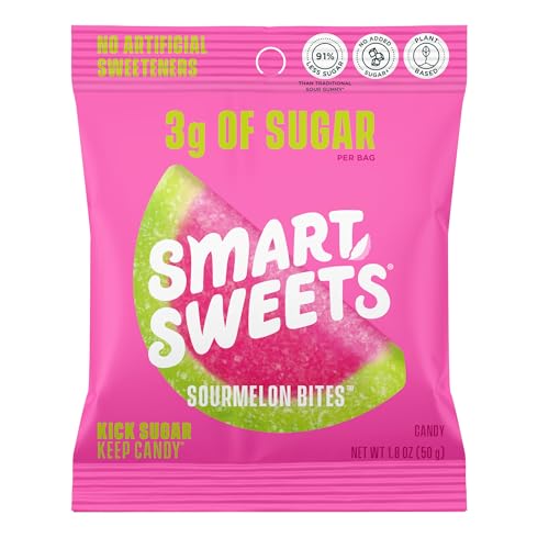 SmartSweets Sourmelon bites, Low Sugar Gummy Candy (3g), Low Calorie (130), Gluten-Free -1.8oz (Pack of 6) Packaging may vary